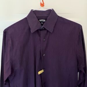 EUC Men's Apt 9 Long Sleeve Dress Shirt, Eggplant Purple/White Pinstripes (s)